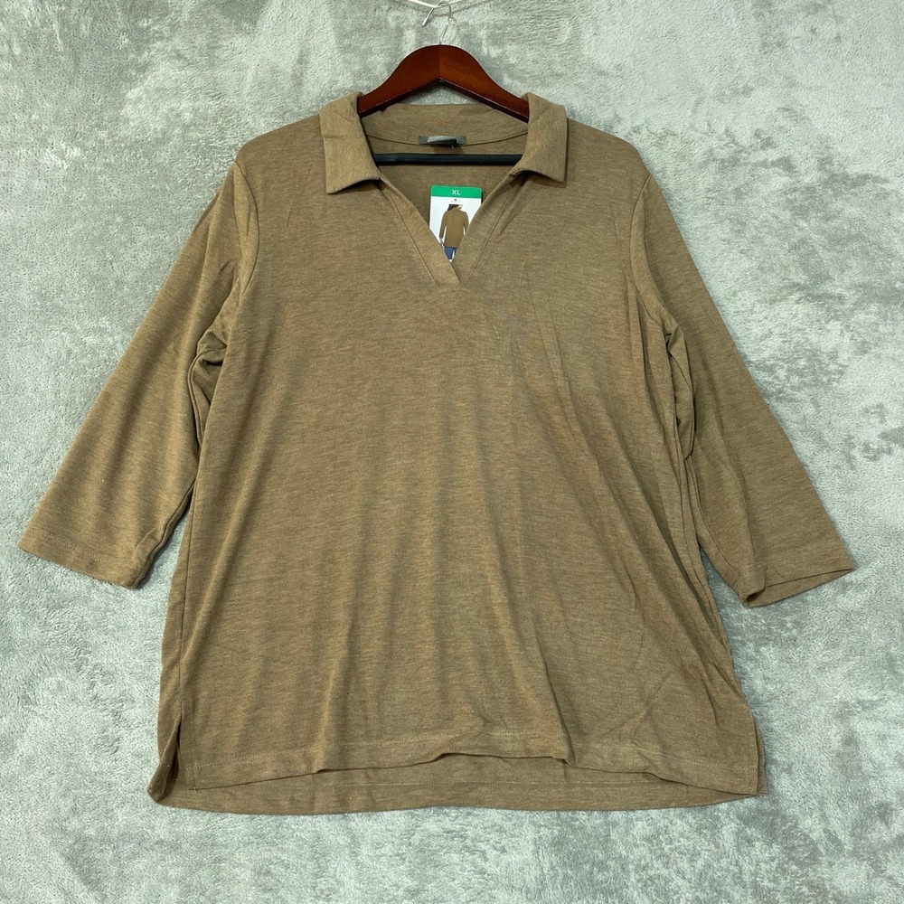 NWT Matty M The Johnny Collar Knit Polo Women's XL Heather Camel